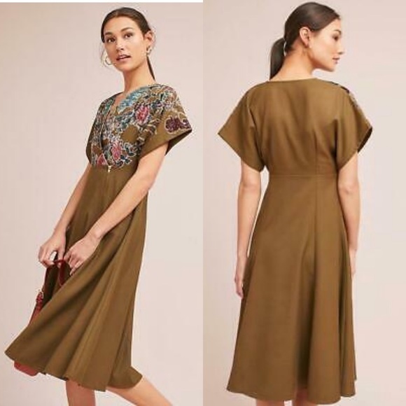 HEMANT & NANDITA Dresses & Skirts - Hemant & Nandita Anthropologie Candida Velvet Midi Dress Floral Wrap Green 2